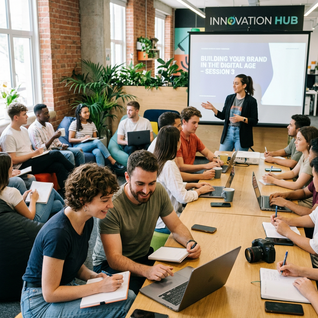 Workshop leader presenting digital branding session to participants at Innovation Hub